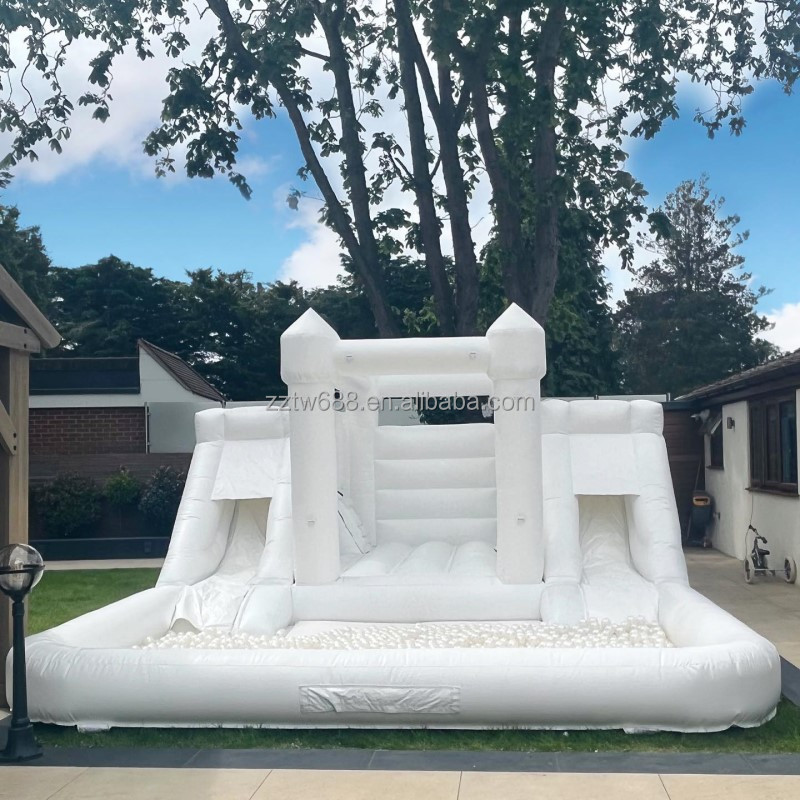 Hot Sell Bouncy Castle Adults Inflatable 17 Feet Commercialng Party Rental White Bounce House Wedding SlideWith Ball Pit