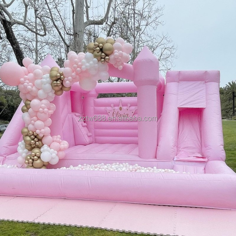 Hot Sell Bouncy Castle Adults Inflatable 17 Feet Commercialng Party Rental White Bounce House Wedding SlideWith Ball Pit