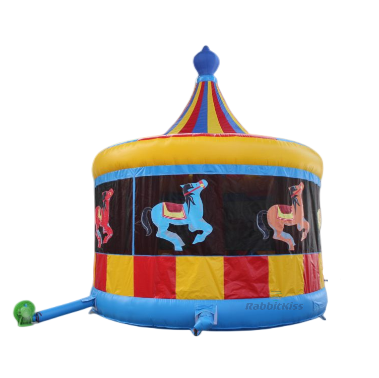 Party Inflatable Christmas Merry Go Round Bouncer Castle Round Inflatable Bounce House Carousel Horse  For Kids