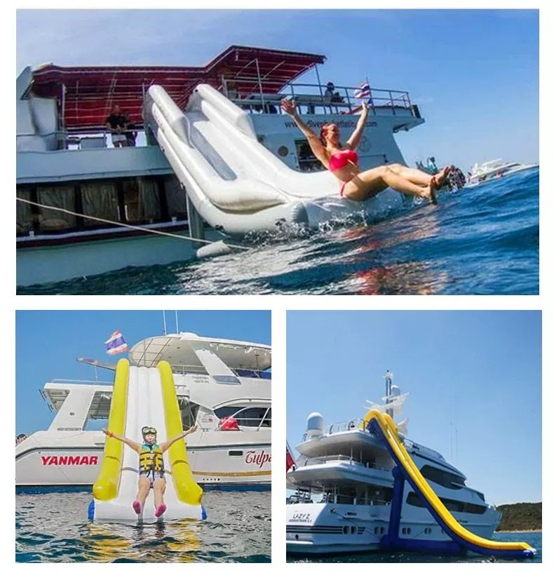 Popular Giant Inflatable Yachts Pontoon Boat Slide Houseboat Slide Water Games Inflatable Floating Yacht Water Slide