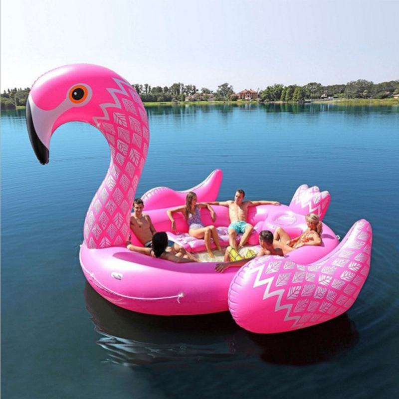 Giant Inflatable Flamingo Water Sports Equipment Inflatable Floating Canape Gonflable Floating Lounger Seats Island for 6 Person