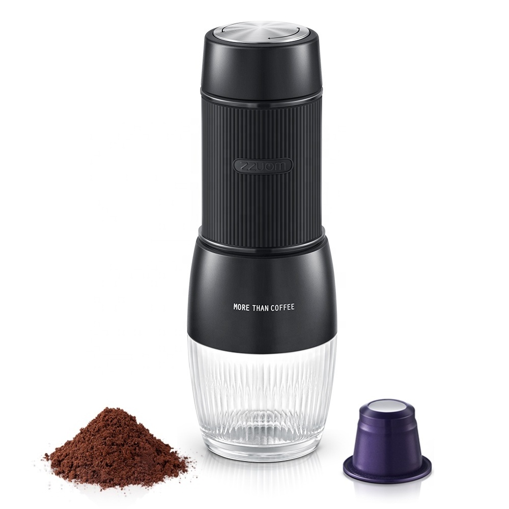 ZZUOM 2 in 1 suitable for D.G. Capsule/Coffee Powder 18Bar White/ Black Portable Coffee Maker