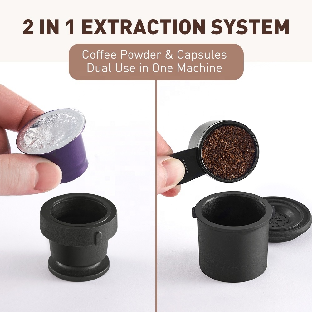 ZZUOM 2 in 1 suitable for D.G. Capsule/Coffee Powder 18Bar White/ Black Portable Coffee Maker