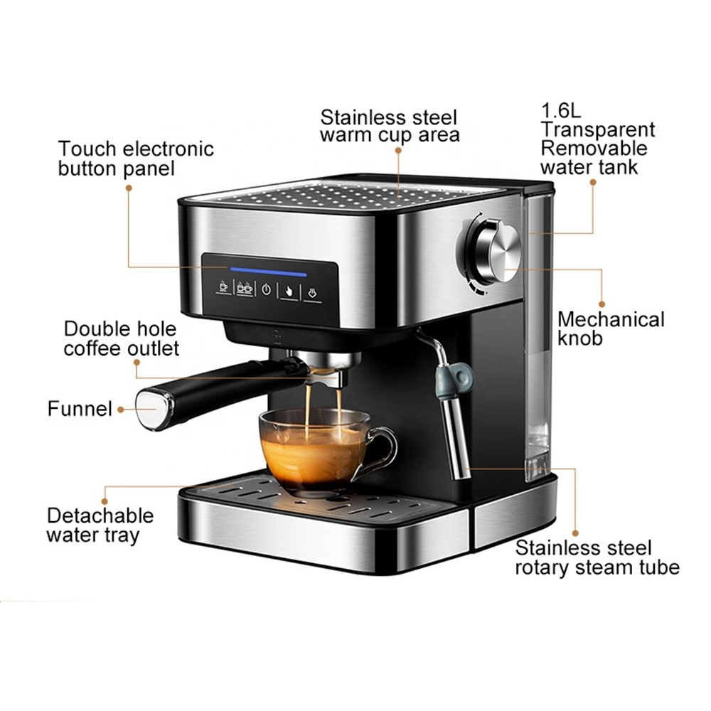 ZZUOM Kitchen Office Italian Machine 1.6L 850W with Milk Frother & Warm cup Espresso Coffee Maker