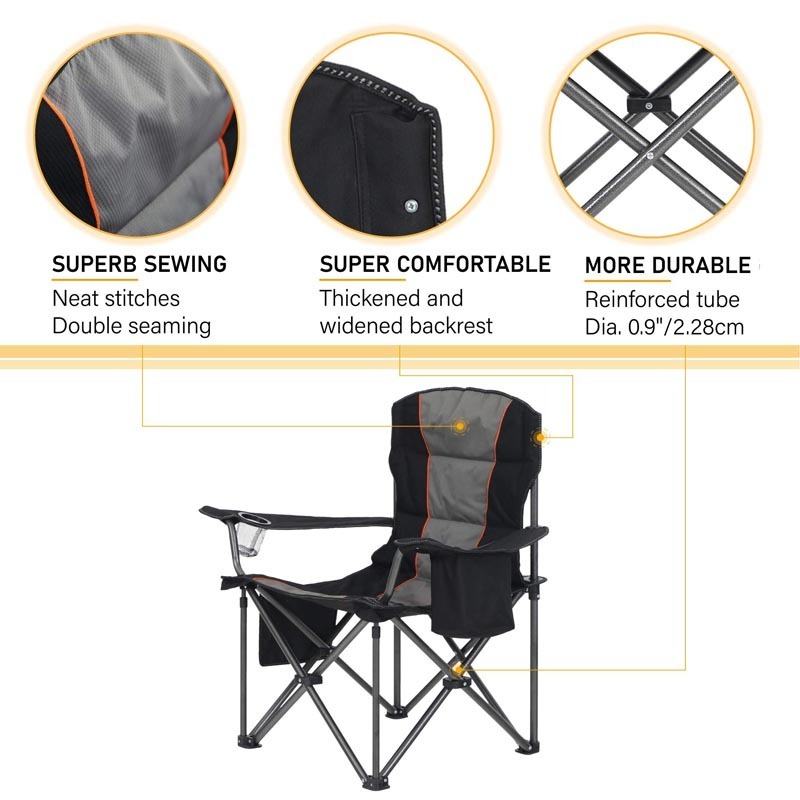 Padded Arm Camping Cup Holders High Back Support Heavy People Adults Support Oversized Folding Camping Chair