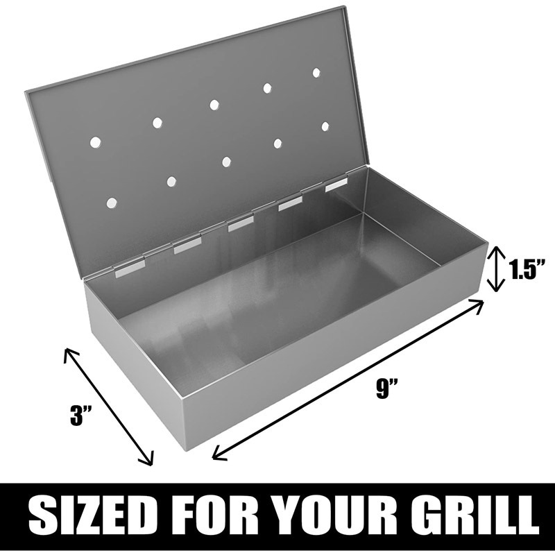 Starter Kit Wood Chips Stainless Steel BBQ Bucket Style Hinged Lid Cave Tools Grill Smoker Box