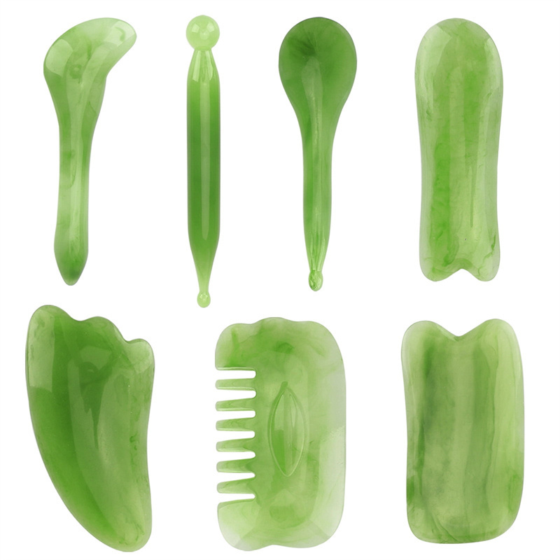 Natural Resin Facial Massager Scraping Jade Roller Kit Gua Sha Board Body Skincare SPA Gua Sha Massage Tools Set