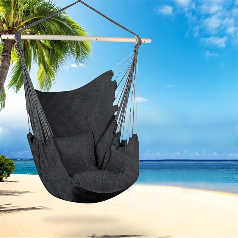 Relax Hanging Rope Swing Detachable Metal Support Bar Cushions Cotton Seat Yard Bedroom Patio Porch Hammock Chair