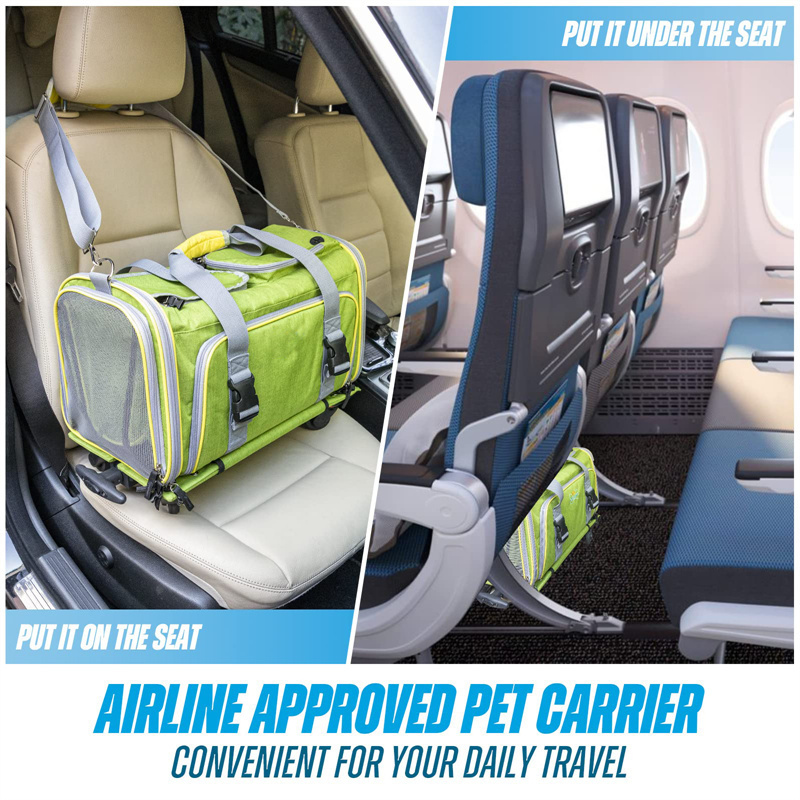 Crate Bag Stroller Outdoor Indoor Breathable Travel  Soft Lined Metal Frame Detachable Large Wheels Pet Dog Cat Carrier