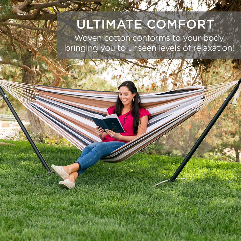 2 Person Space 450lb Capacity Desert Stripes Saving Steel Stand Garden Yard Outdoor Cotton Hammock