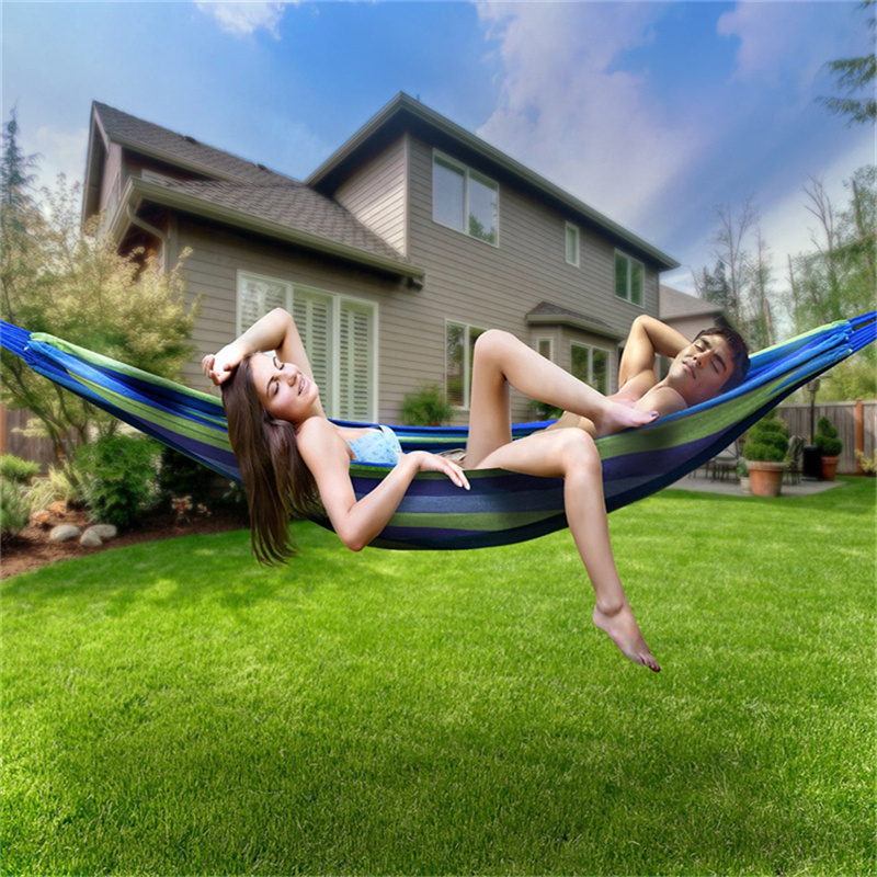 Hammock Portable Garden Travel Camping Swing Canvas Striped Swing Hammock Beach Chair