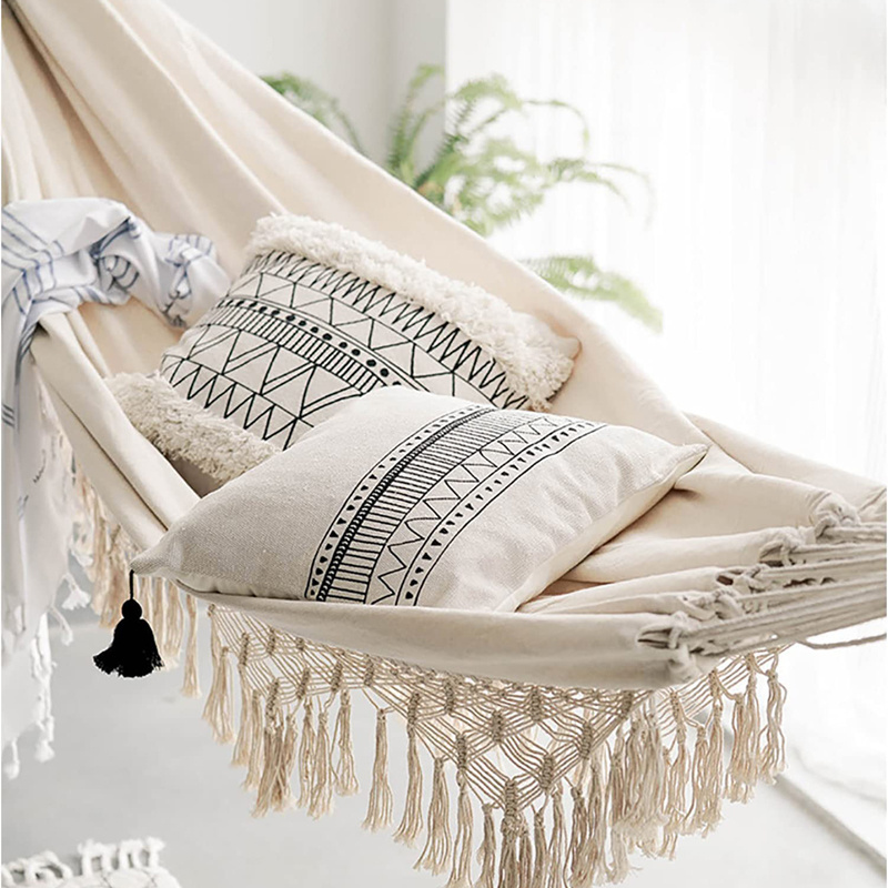 Double Sized Boho Macrame Cream Elegant Tassels Fishtail Knitting Hammock