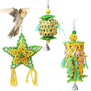 Cockatiels Budgie Small Bird Hanging Swing Foraging Handmade Bamboo Parrot Chewing Toy Stars Bird Parrot Shredder Toys