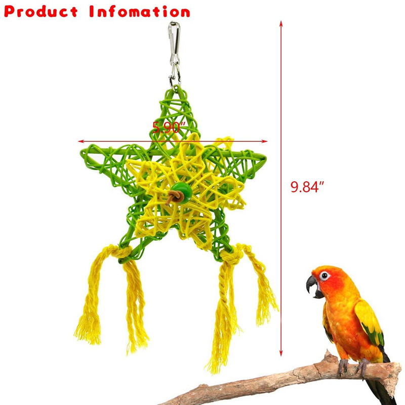 Cockatiels Budgie Small Bird Hanging Swing Foraging Handmade Bamboo Parrot Chewing Toy Stars Bird Parrot Shredder Toys