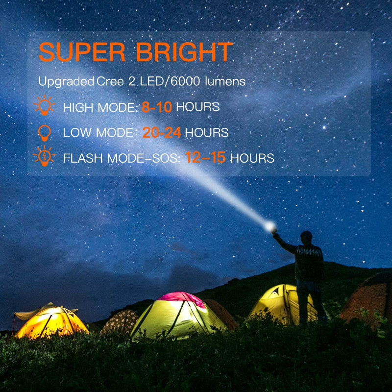 Rechargeable Spot lights Hand Held Large Flashlight 6000 lumens Handheld Spotlight Lightweight Super Bright Flashlight