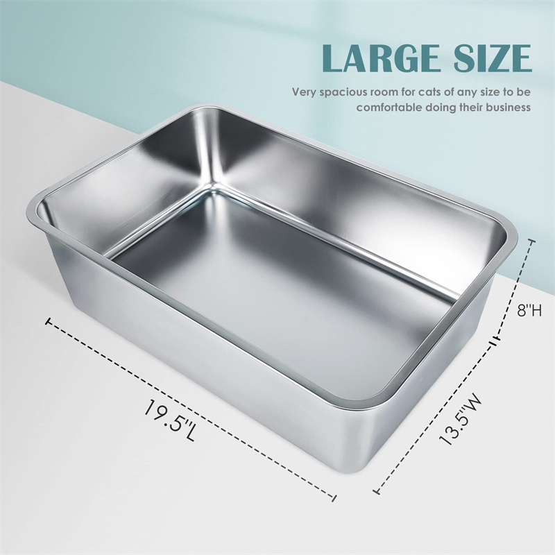 Stainless SteelLarge Metal Litter Box Cat Rabbits Absorbs Stain Rustproof Smooth Surface Anti Slip Rubber Bottom Cat Litter Box