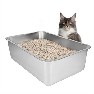 Stainless SteelLarge Metal Litter Box Cat Rabbits Absorbs Stain Rustproof Smooth Surface Anti Slip Rubber Bottom Cat Litter Box