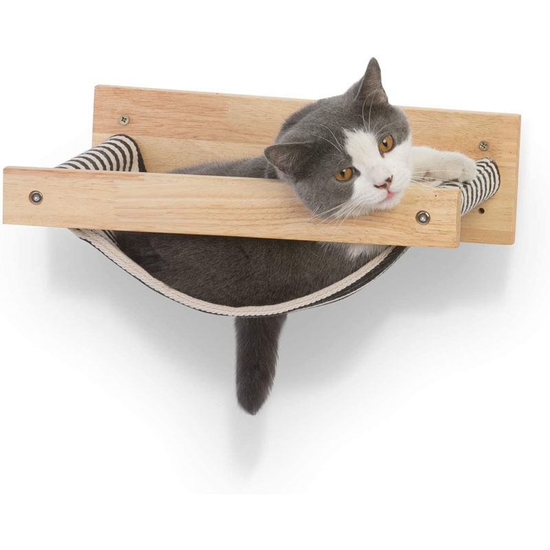 Modern Beds Kitty Furniture For Sleeping Playing Climbing Lounging Black Stripe Wall Mounted Large Shelf Cat Hammock