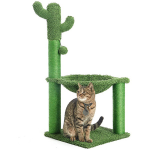 Pet Cactus Full Wrapped Sisal Scratching Post For Kitten Green Large Cat Tree With Hammock