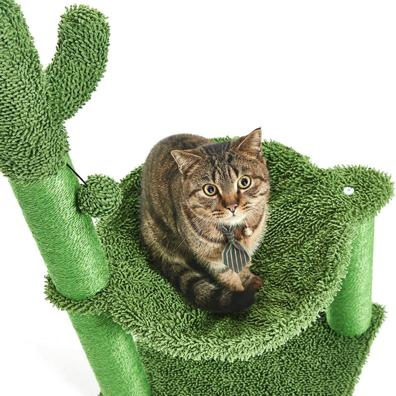 Pet Cactus Full Wrapped Sisal Scratching Post For Kitten Green Large Cat Tree With Hammock