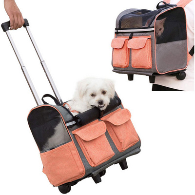 Dog Cat Luggage With Wheel Pet Travel Carry Bag Pet Rolling Carrier Backpack