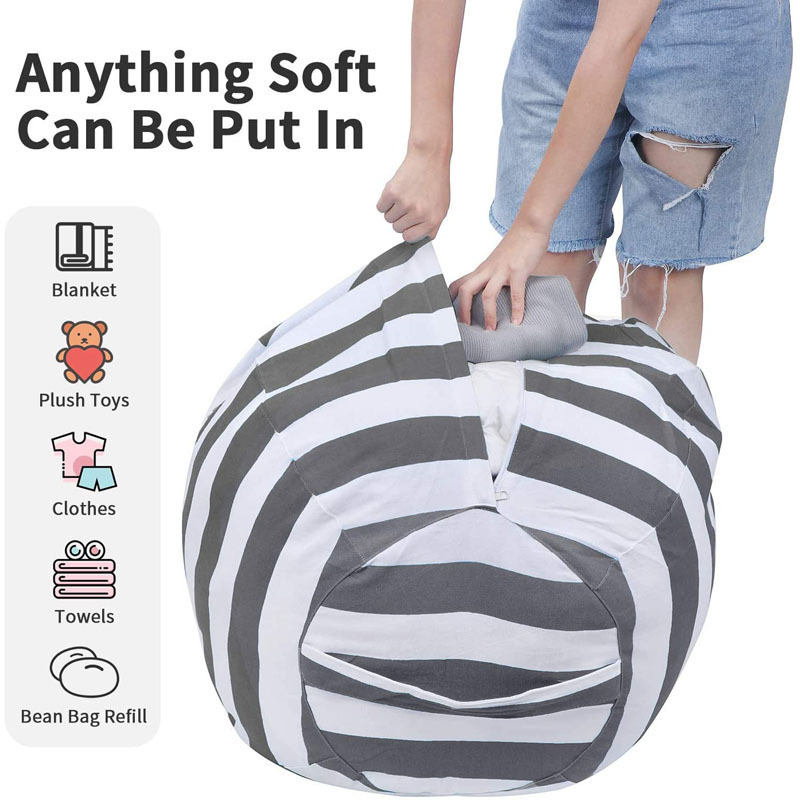 Organizing Kids Adults Room Stuffed Animal Storage Zipper Bean Bag Chair Cover Cotton Canvas Beanbag