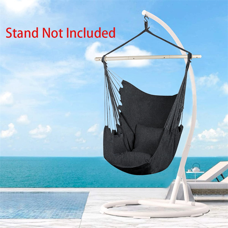 Relax Hanging Rope Swing Detachable Metal Support Bar Cushions Cotton Seat Yard Bedroom Patio Porch Hammock Chair