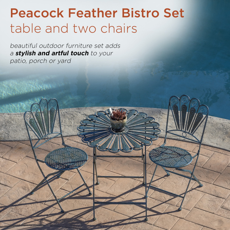 3 Piece Outdoor Feather Metal Bistro Patio Balcony Furniture Sets