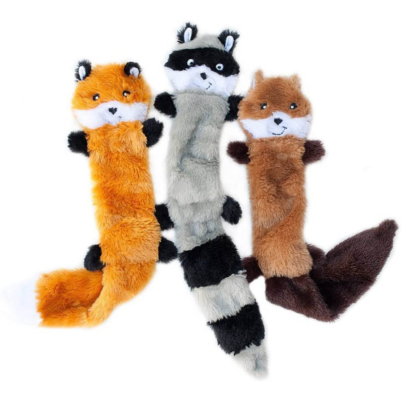 18 Inches Skinny Peltz No Stuffing Squeaky Plush Dog Toy Fox Raccoon Squirrel Pet Toys