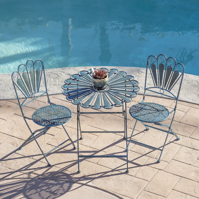 3 Piece Outdoor Feather Metal Bistro Patio Balcony Furniture Sets