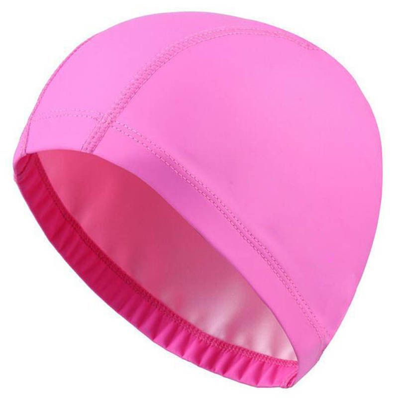 Elastic Waterproof PU Fabric Protection Ears Long Hair Sports Swim Pool Hat Swimming Cap