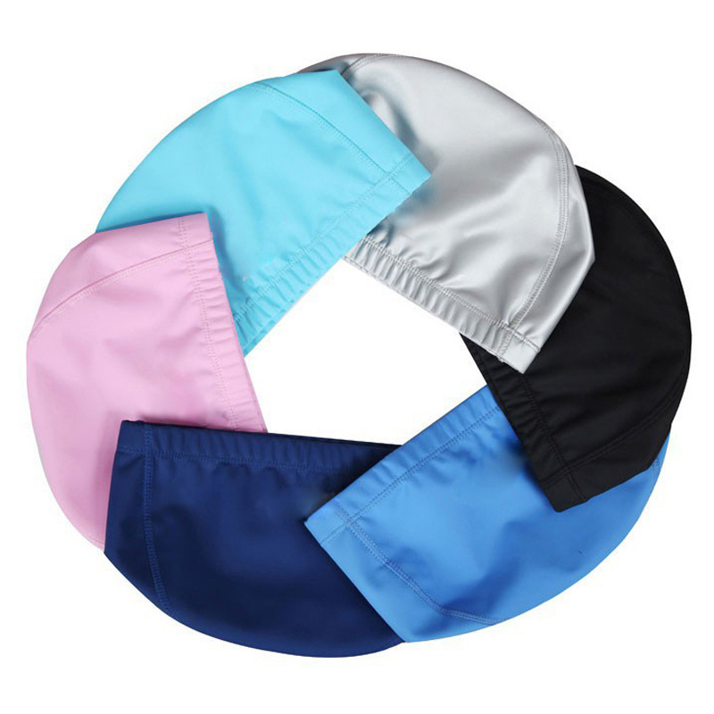 Elastic Waterproof PU Fabric Protection Ears Long Hair Sports Swim Pool Hat Swimming Cap