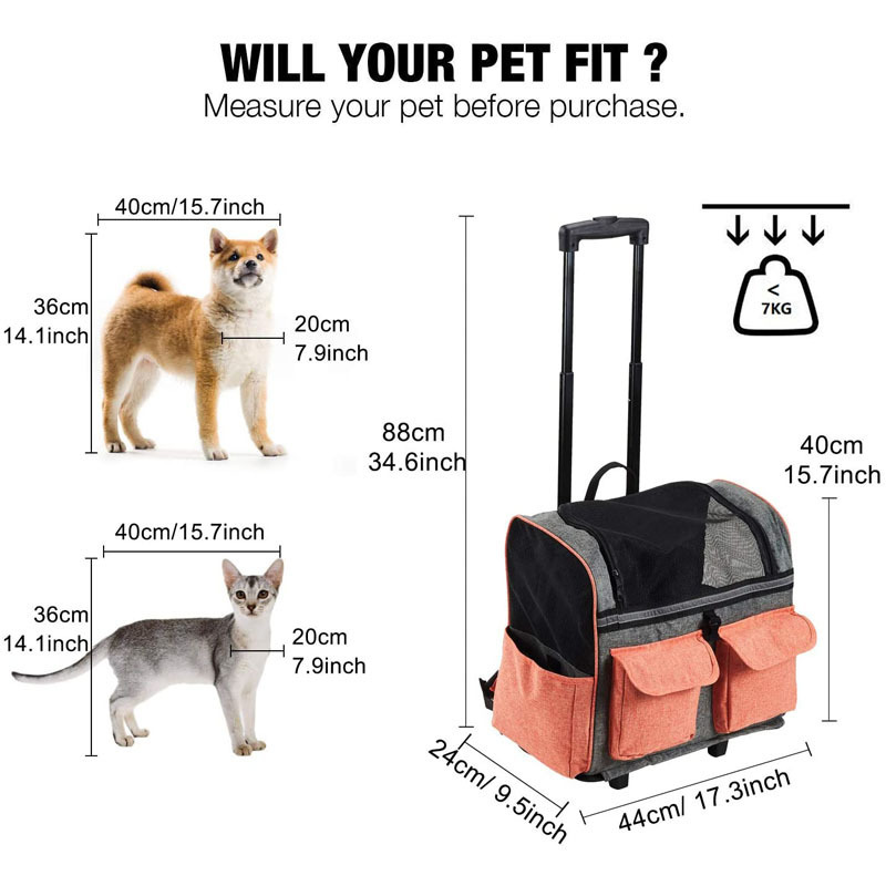 Dog Cat Luggage With Wheel Pet Travel Carry Bag Pet Rolling Carrier Backpack