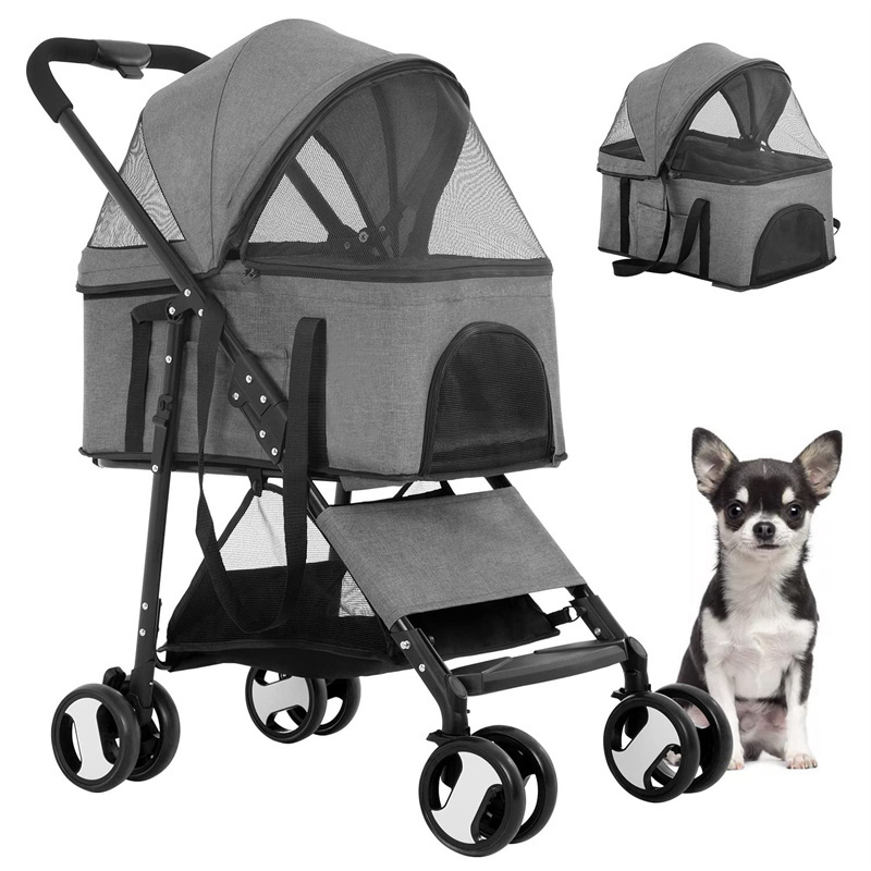 3 in 1 Premium Multifunction Cat Cart Detachable Carrier Cup Holder Pet Stroller Dog Trolley