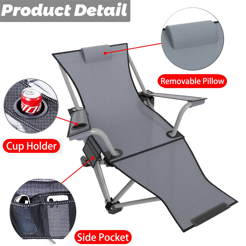 Outdoor Camp Collapsible Lightweight Camping Chairs With Removable Footrest And Carry Bag Adjustable Lounge Chair