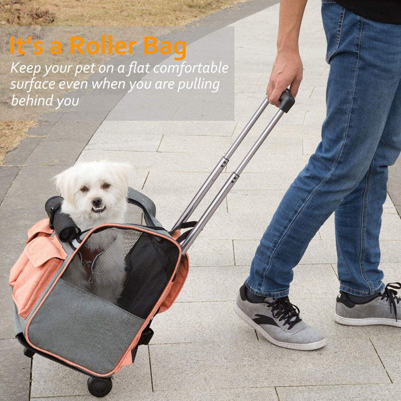 Dog Cat Luggage With Wheel Pet Travel Carry Bag Pet Rolling Carrier Backpack