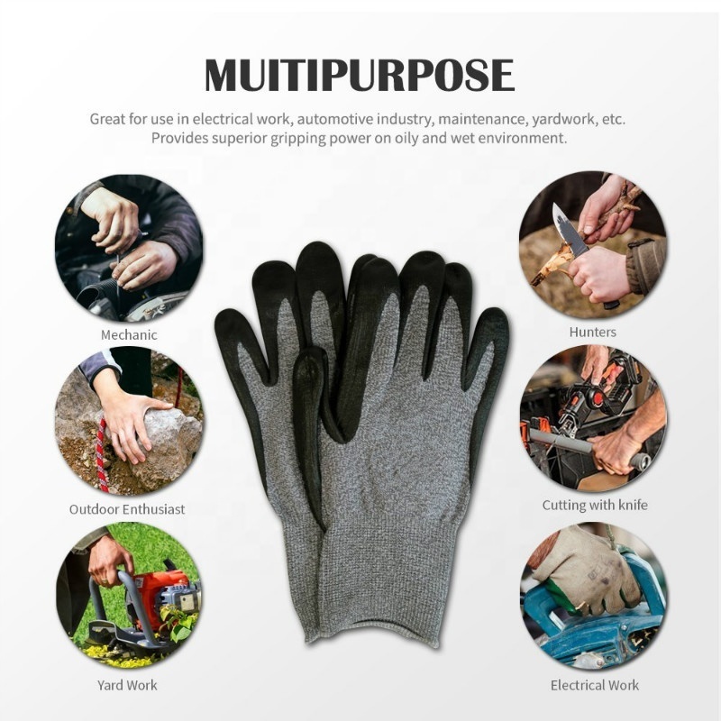 15 Gauge Seamless Ventilate Superior Grip Spandex Nylon Liner Abrasion Resistant Nitrile Foam Palm Coated Garden Working Gloves