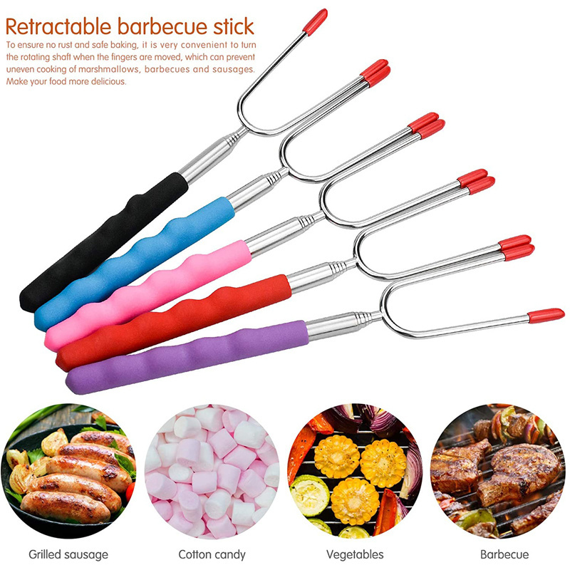 33 Inch Toasting Kit Telescoping Fire Pit BBQ Skewers Hot Dog Kids Camping Campfire Party Picnic Barbecue Forks