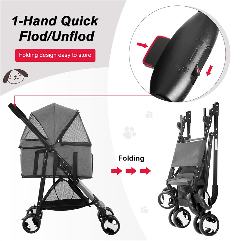 3 in 1 Premium Multifunction Cat Cart Detachable Carrier Cup Holder Pet Stroller Dog Trolley