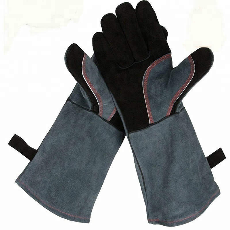 Leather Forge Welding Long Sleeve Insulated Cotton Lining Extreme Heat Resistant BBQ Gloves