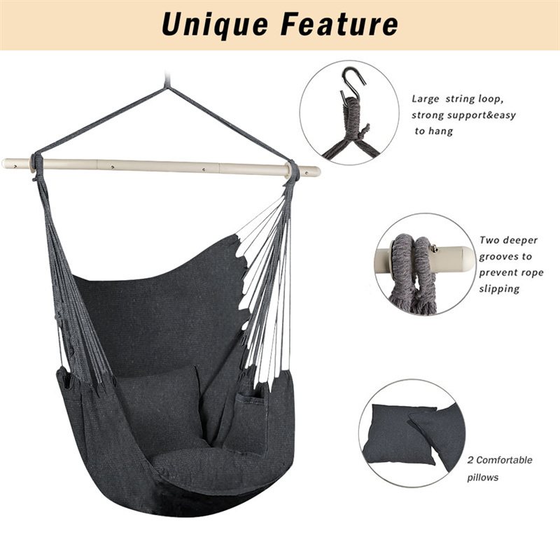 Relax Hanging Rope Swing Detachable Metal Support Bar Cushions Cotton Seat Yard Bedroom Patio Porch Hammock Chair