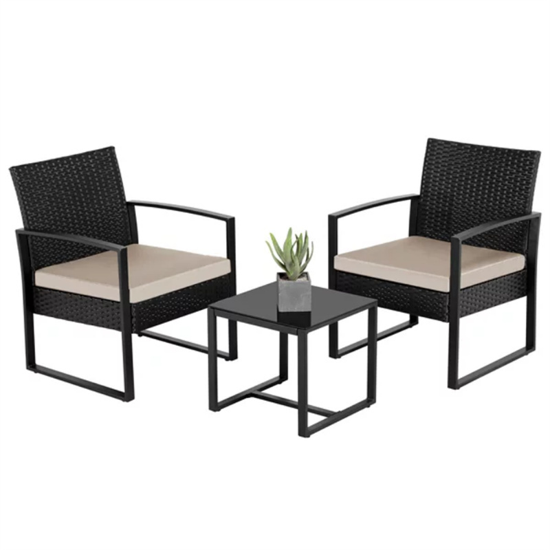 3 Piece Bistro Rattan Chairs Outdoor Patio Balcony Garden Furniture Sets