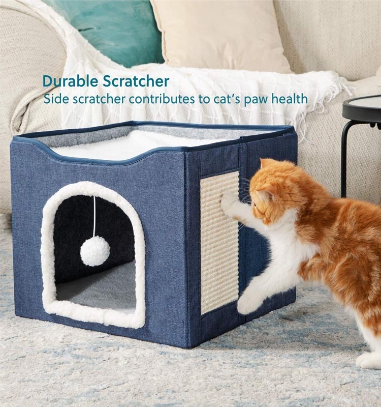 Indoor Large Pet Cat Cave Scratch Pad Fluffy Ball Hanging Foldable Hidewawy Cat Beds House