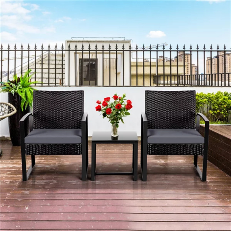 3 Piece Bistro Rattan Chairs Outdoor Patio Balcony Garden Furniture Sets