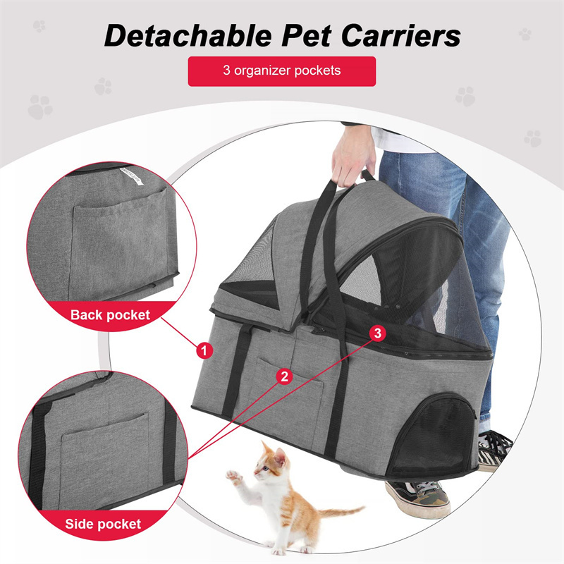 3 in 1 Premium Multifunction Cat Cart Detachable Carrier Cup Holder Pet Stroller Dog Trolley