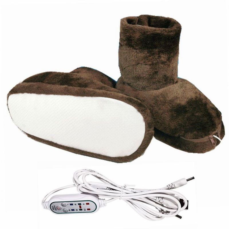 Electric Heated Foot Warmer Slipper Plush Foot Heater Rechargeable Foot Heating Pad Winter Thermal Home Indoor USB Heating Shoes