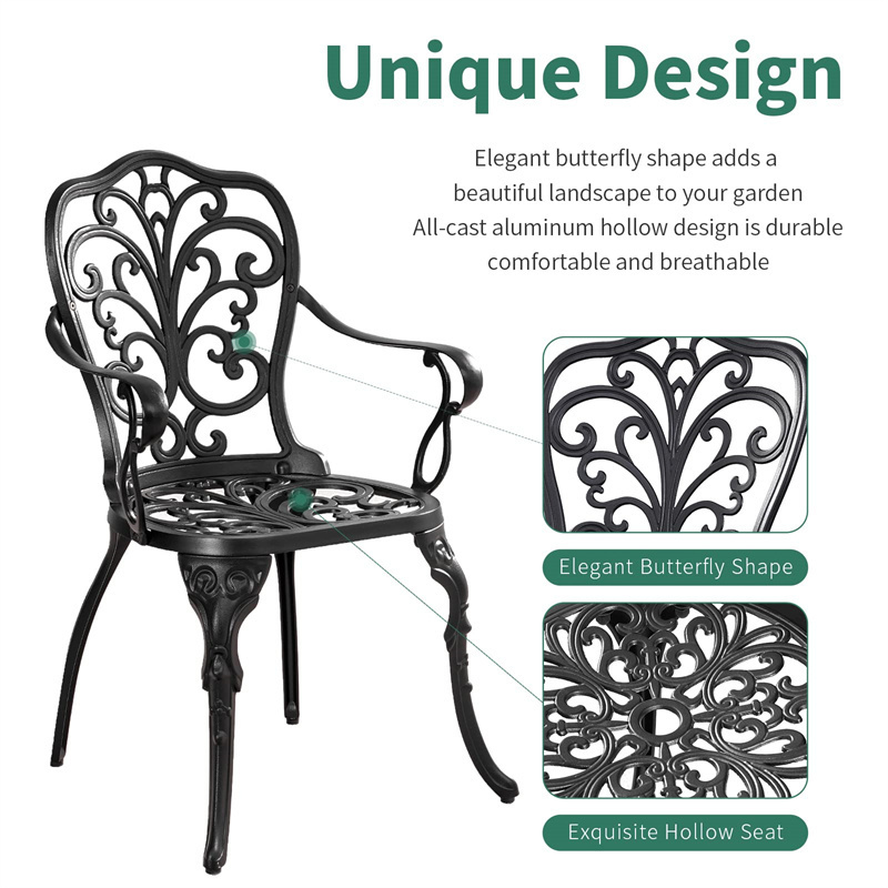 Outdoor Umbrella Hole All Weather Cast Aluminum Chairs Bistro Table Front Porch Patio Garden Furniture