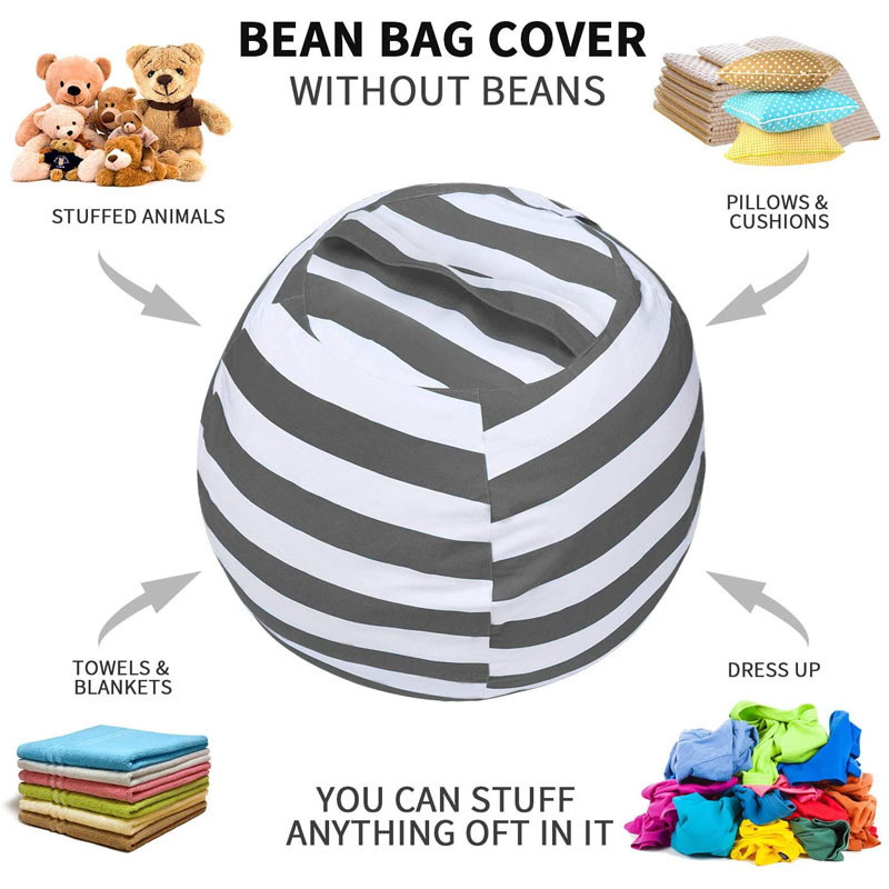 Organizing Kids Adults Room Stuffed Animal Storage Zipper Bean Bag Chair Cover Cotton Canvas Beanbag