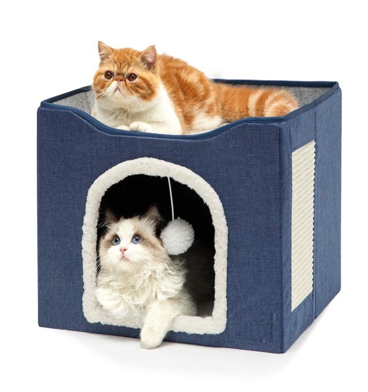 Indoor Large Pet Cat Cave Scratch Pad Fluffy Ball Hanging Foldable Hidewawy Cat Beds House