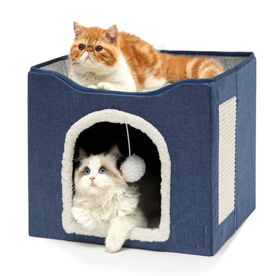 Indoor Large Pet Cat Cave Scratch Pad Fluffy Ball Hanging Foldable Hidewawy Cat Beds House